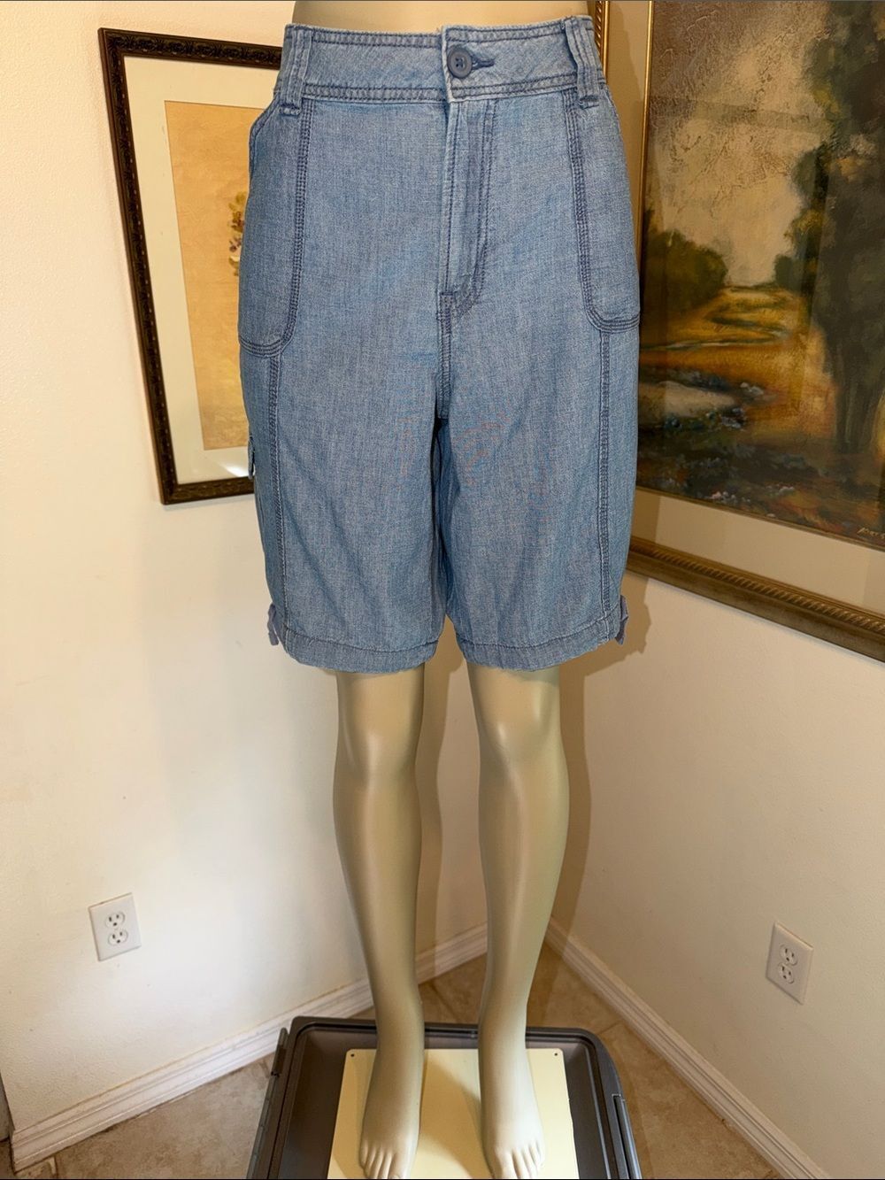 St. John’s Bay Chambray Shorts w/ Tie Hem Sides Size 16